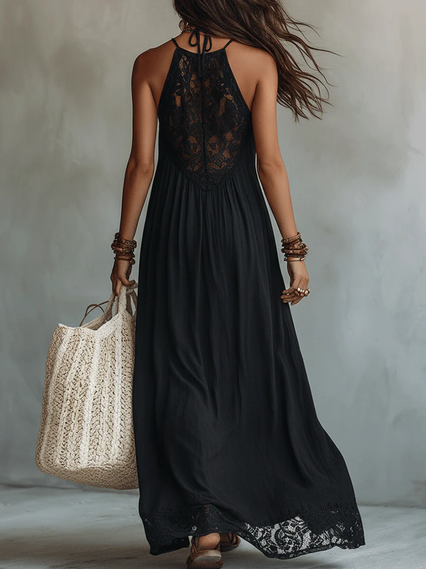 Juliette™ | Boho Black Sleeveless Maxi Dress