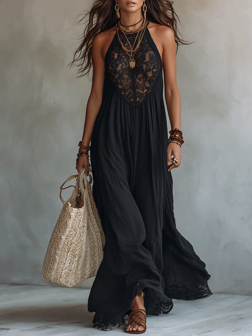 Juliette™ | Boho Black Sleeveless Maxi Dress