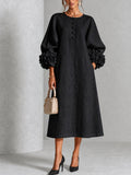 Autumn™ | Black Floral Button-Down Midi Dress