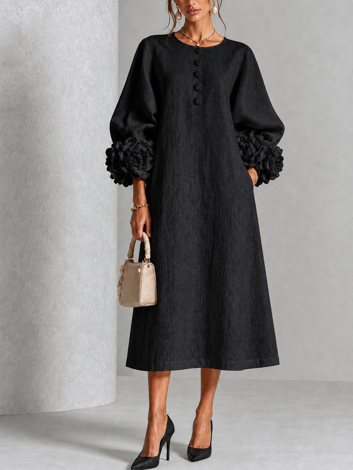 Autumn™ | Black Floral Button-Down Midi Dress