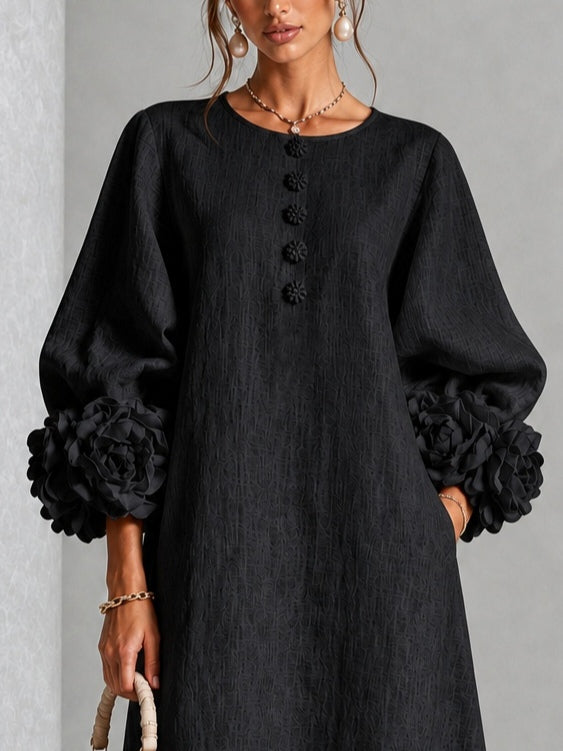 Autumn™ | Black Floral Button-Down Midi Dress