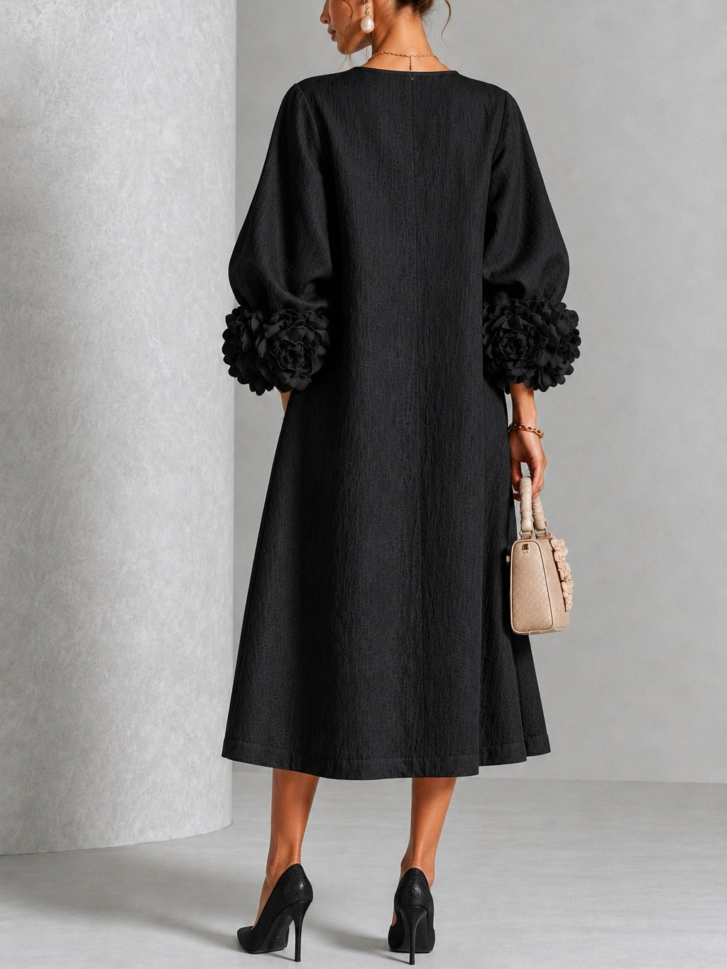 Autumn™ | Black Floral Button-Down Midi Dress