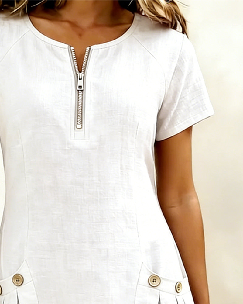 Zylia™ | Zip Pocket Casual A-Line Dress