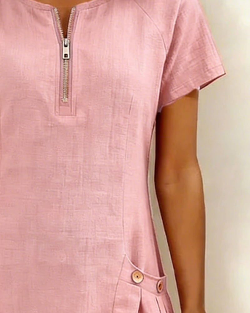 Zylia™ | Zip Pocket Casual A-Line Dress