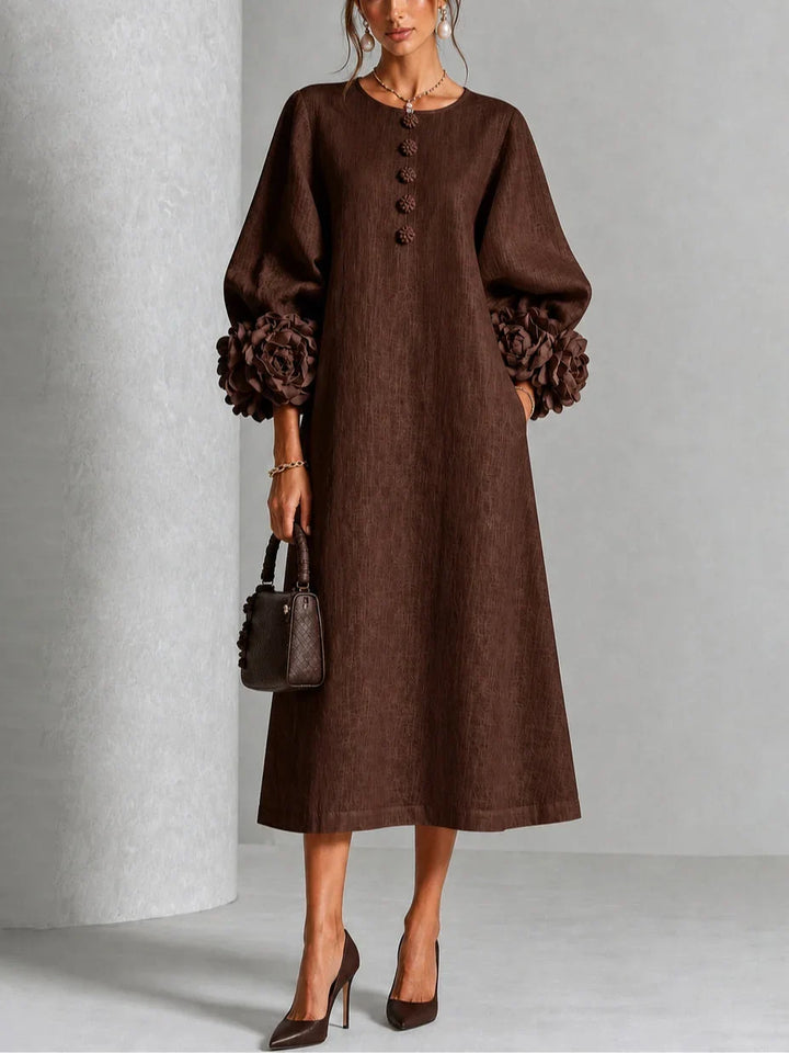 Autumn™ | Black Floral Button-Down Midi Dress