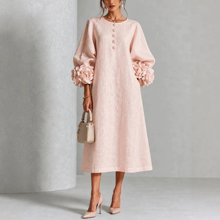 IVY™ | Floral Midi Dress with Rose-Cuff Sleeves