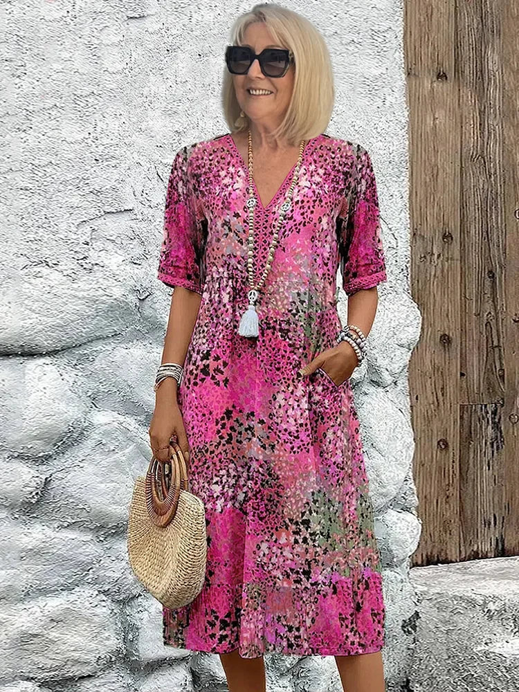Caroline™ | Lightweight V-Neck Midi Dress