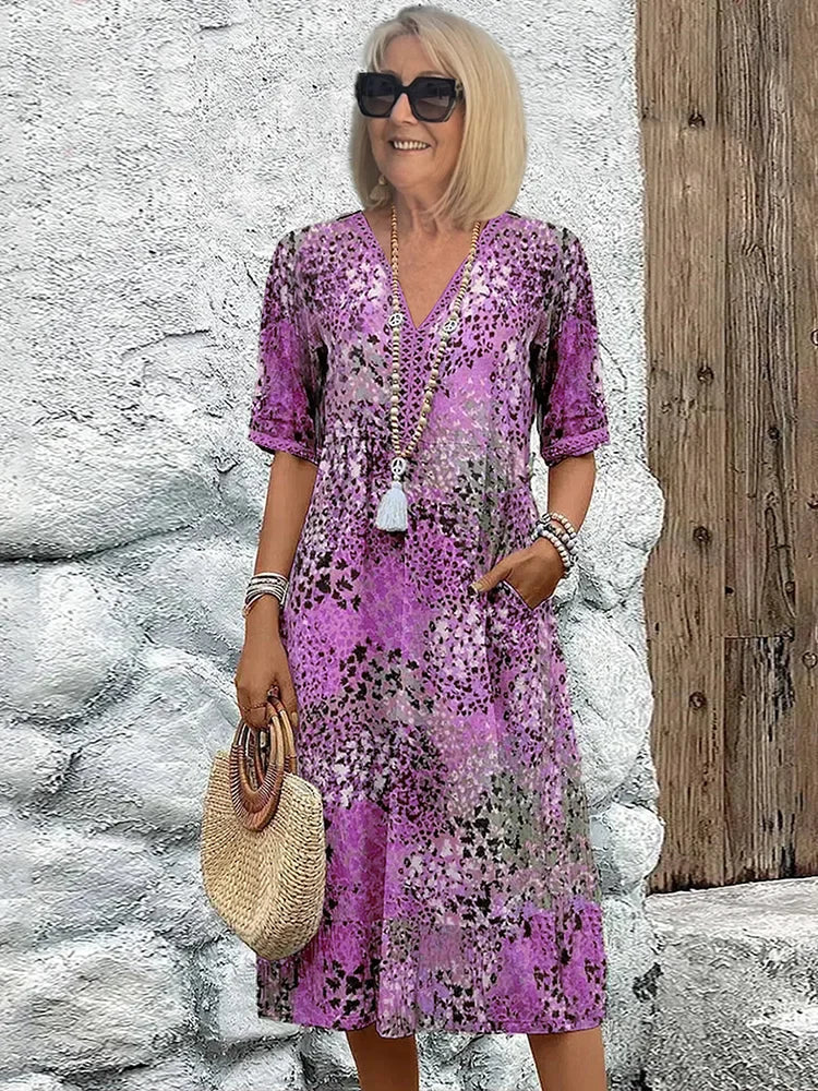 Caroline™ | Lightweight V-Neck Midi Dress