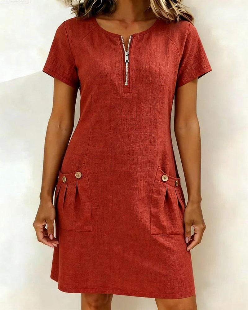 Zylia™ | Zip Pocket Casual A-Line Dress