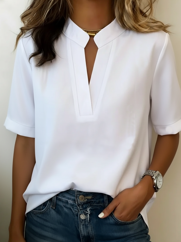 Hannah™ | Chic V-Neck Gold Detail Blouse