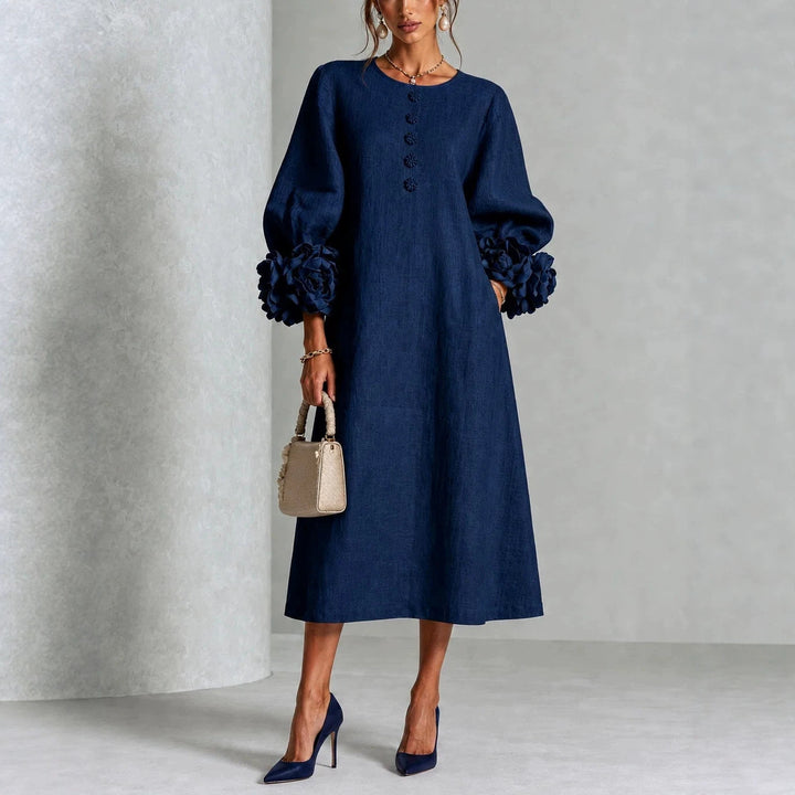 IVY™ | Floral Midi Dress with Rose-Cuff Sleeves