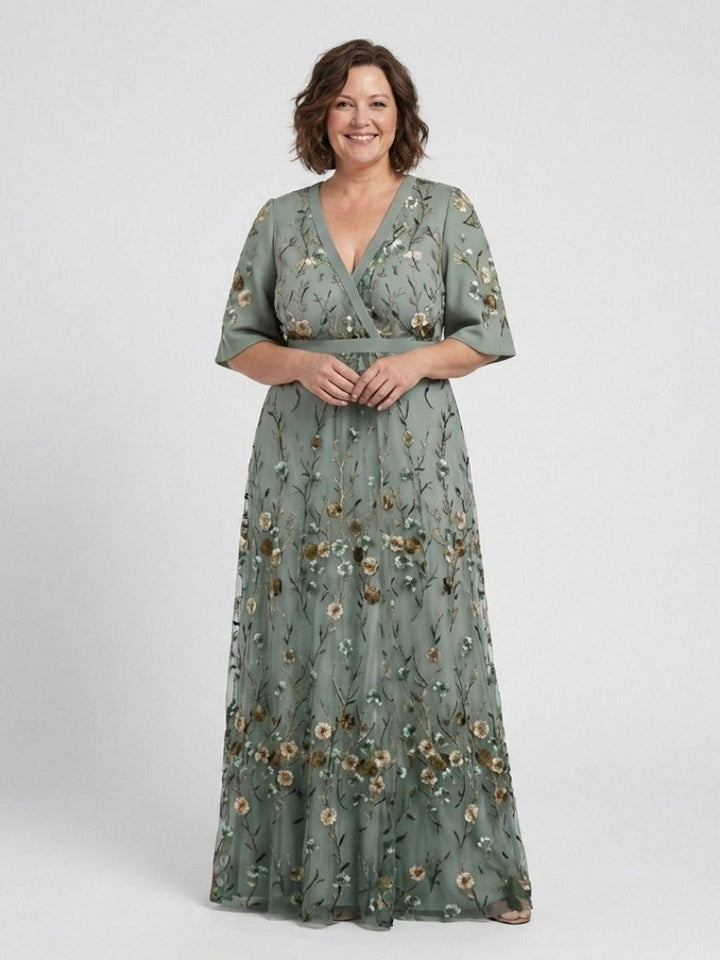 Emerie™ | Floral V-Neck Short Sleeve Maxi Dress