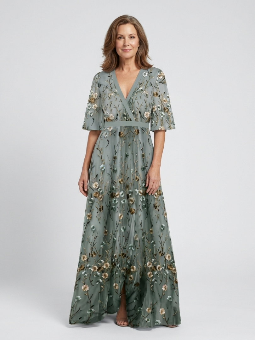 Dahlia™ | Floral V-Neck Short Sleeve Maxi Dress