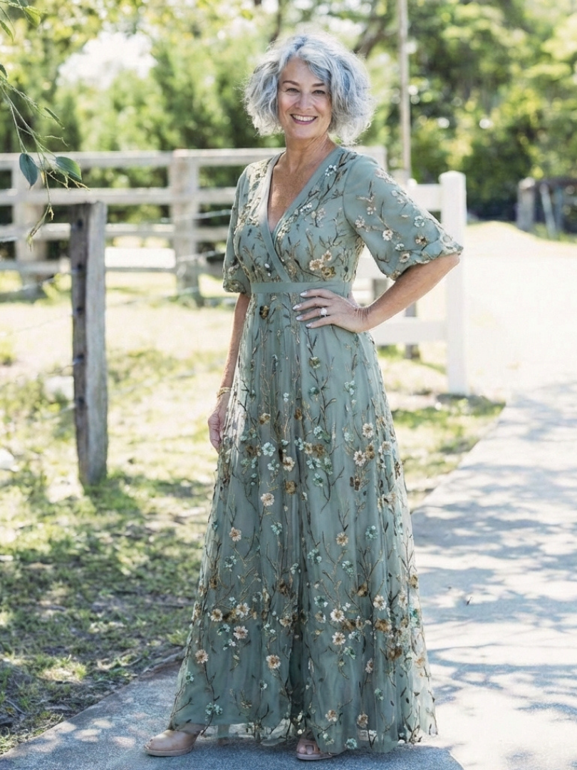 Dahlia™ | Floral V-Neck Short Sleeve Maxi Dress