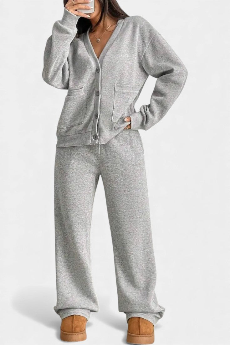 Faith™ | Cozy Two-Piece Cardigan Jacket And Wide-Leg Pants Set