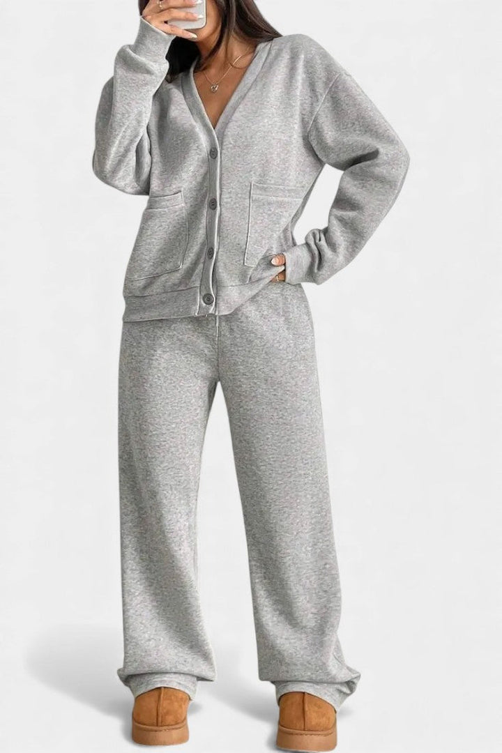 Faith™ | Cozy Two-Piece Cardigan Jacket And Wide-Leg Pants Set