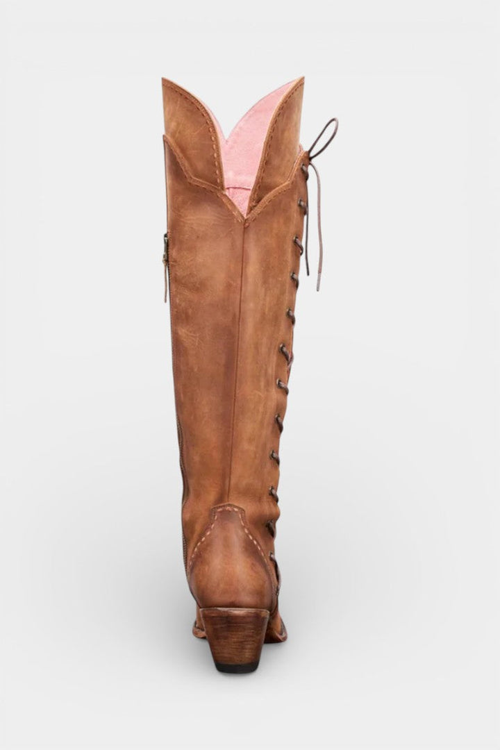 Eloise™ | Vintage Western Embroidered Lace-Up Boots