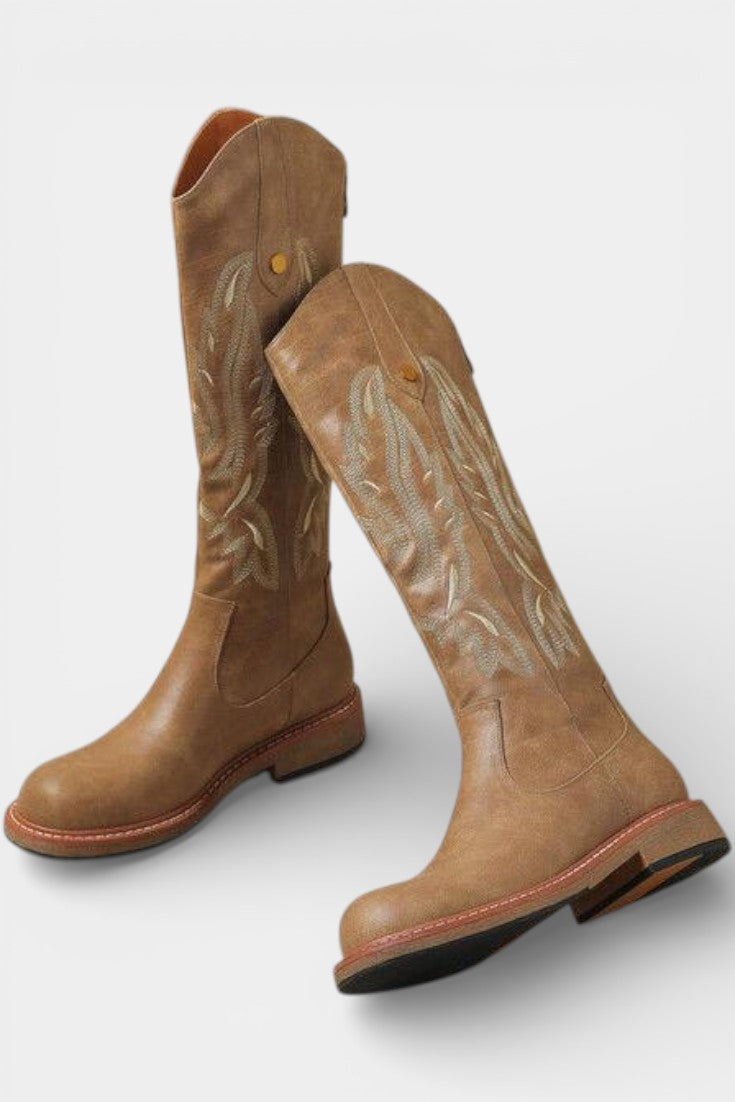 Elaina™ | Embroidered Back Zipper Tall Boots