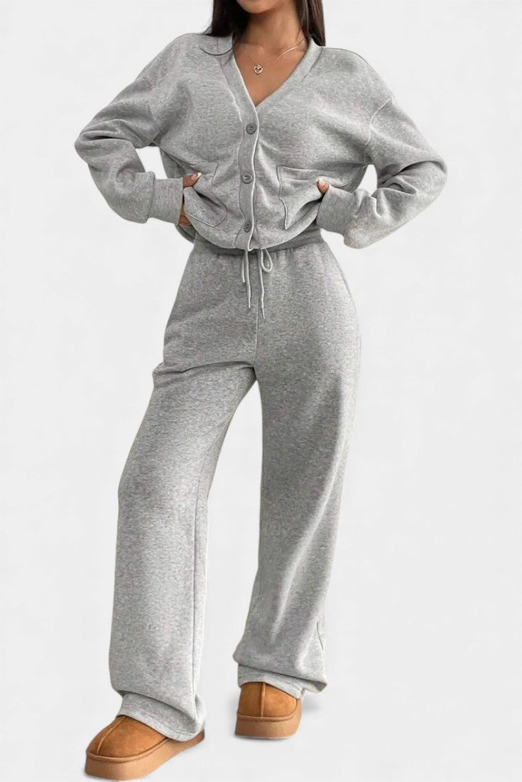 Faith™ | Cozy Two-Piece Cardigan Jacket And Wide-Leg Pants Set
