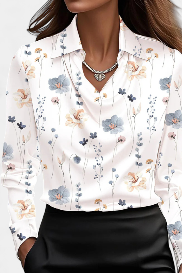 Leah™ | Cascade Neckline Draped Blouse