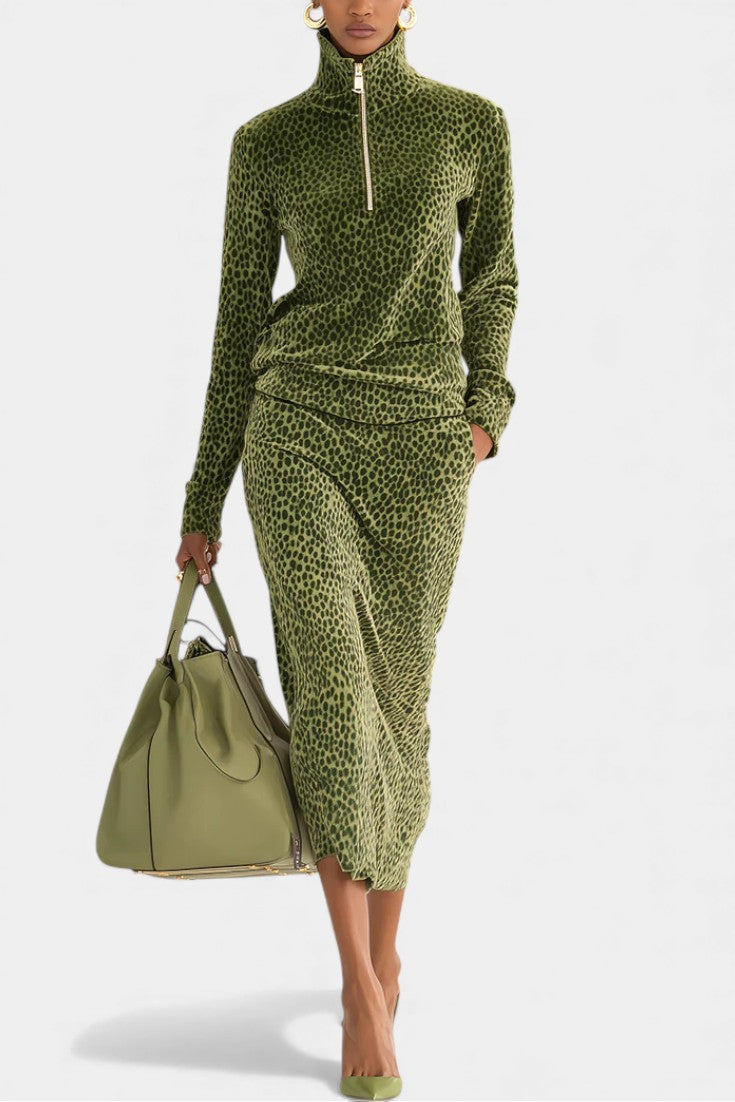 Madeline™ | Retro Leopard Print High Collar Two-Piece Set