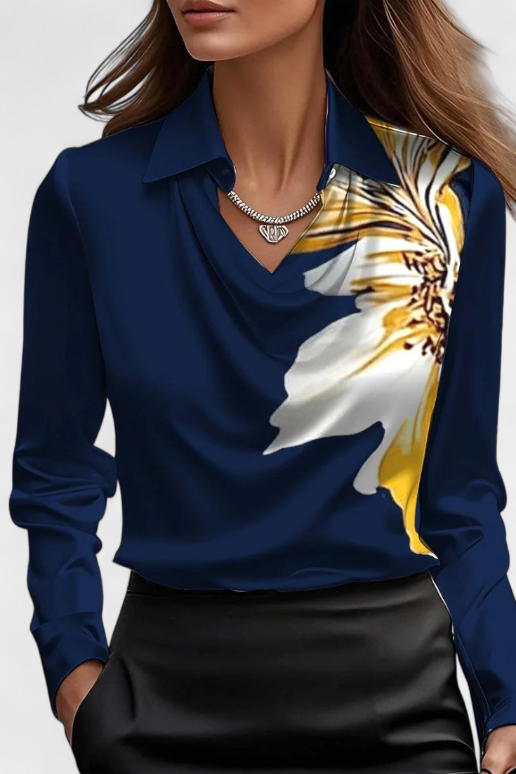 Leah™ | Cascade Neckline Draped Blouse