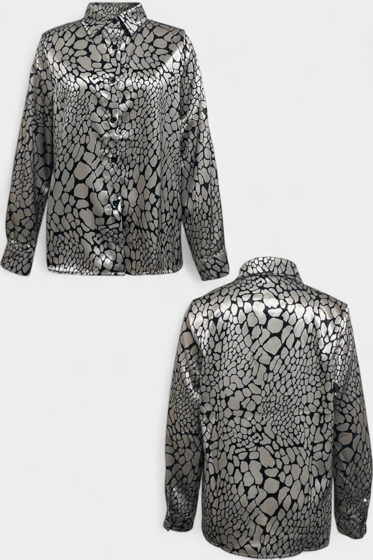 Claire™ | Oversized Snake Print Button-Detail Blouse