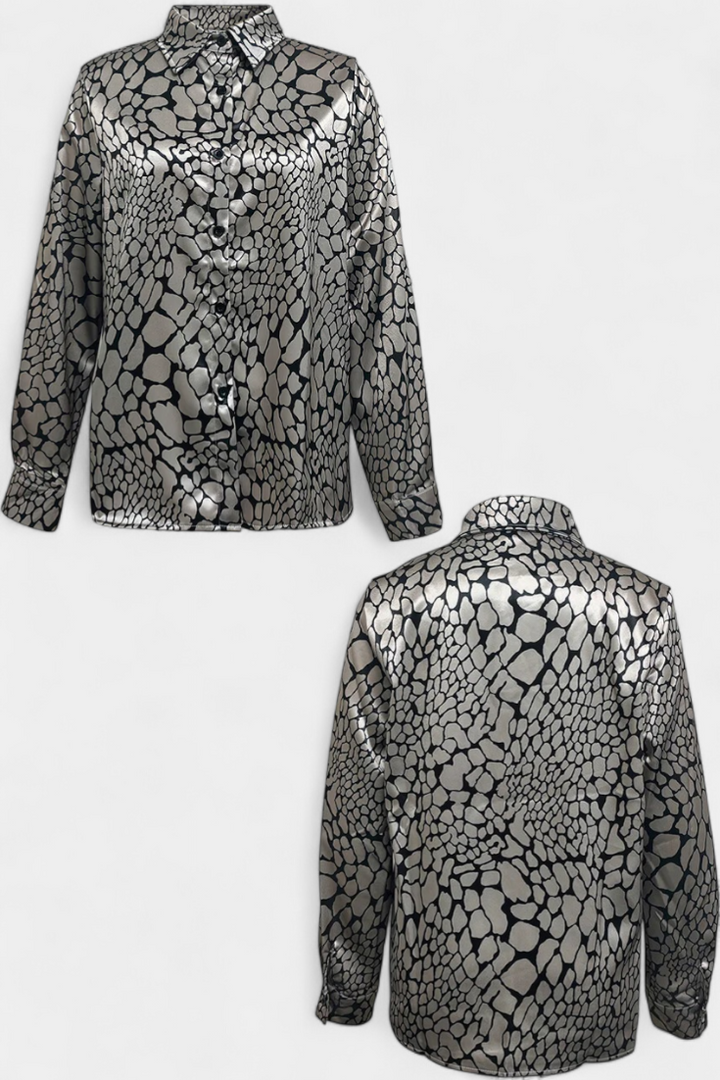 Claire™ | Oversized Snake Print Button-Detail Blouse