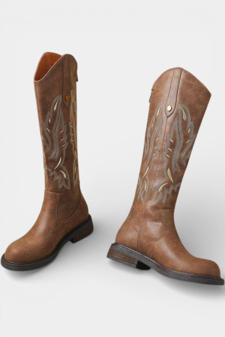 Elaina™ | Embroidered Back Zipper Tall Boots