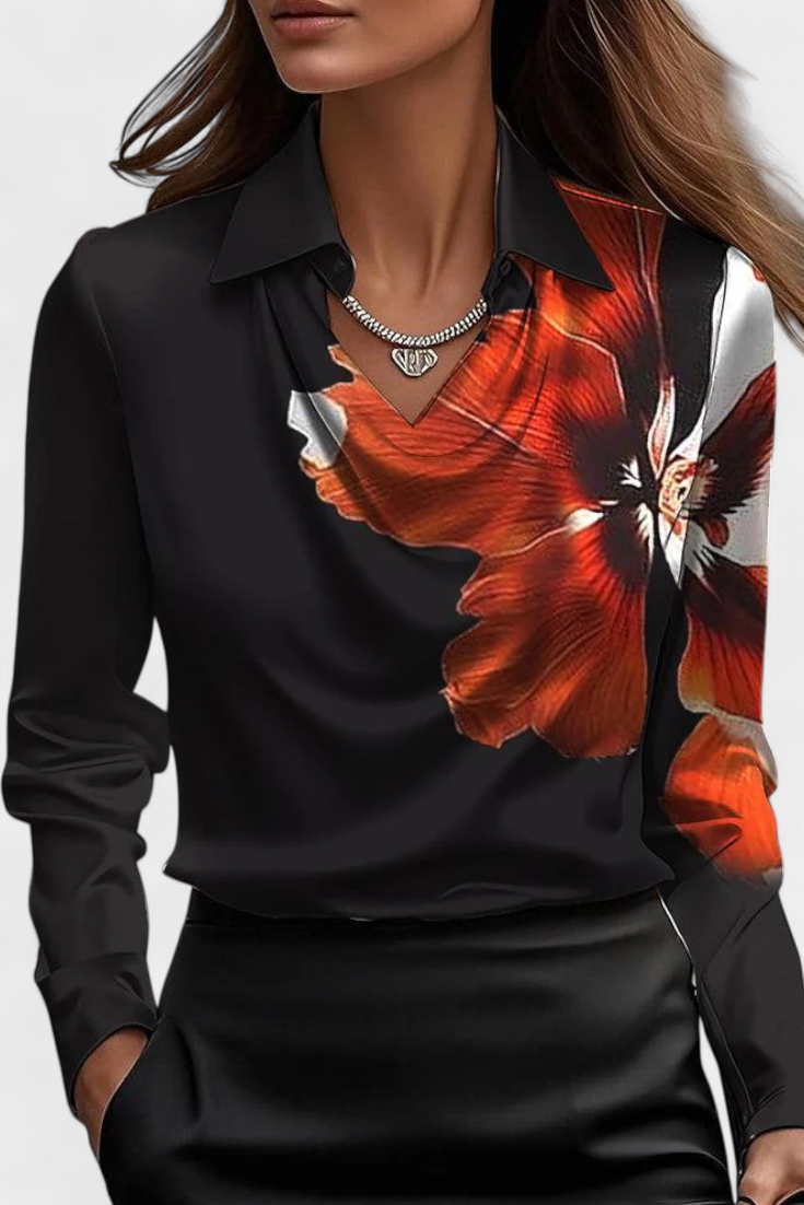 Leah™ | Cascade Neckline Draped Blouse
