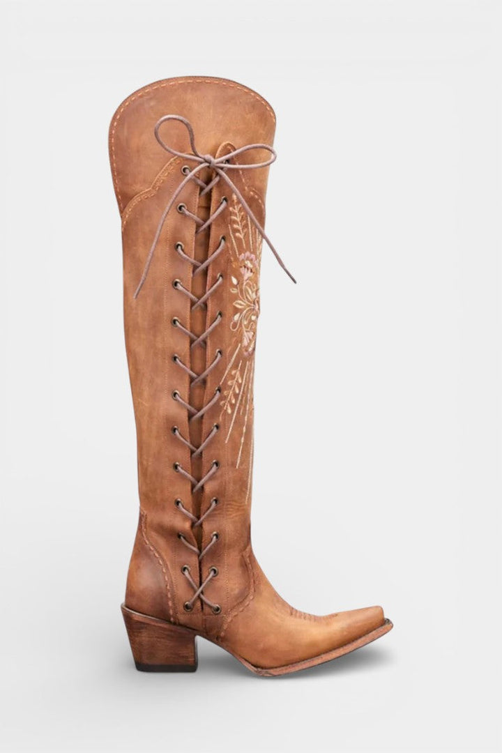 Eloise™ | Vintage Western Embroidered Lace-Up Boots
