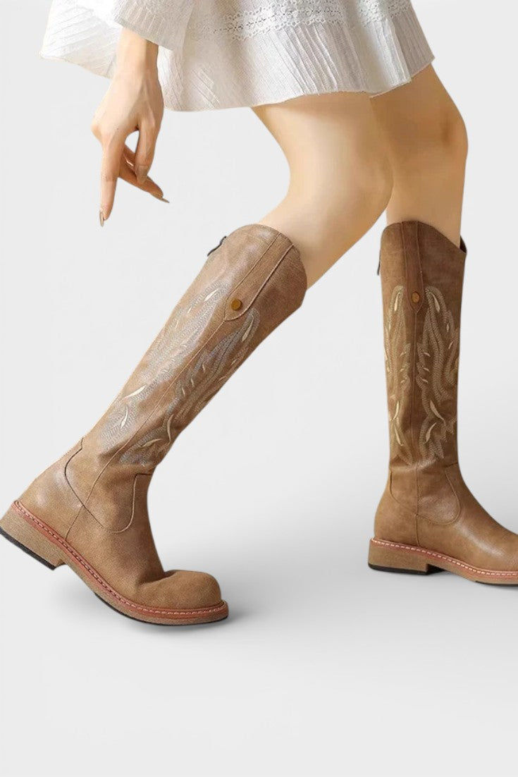 Elaina™ | Embroidered Back Zipper Tall Boots