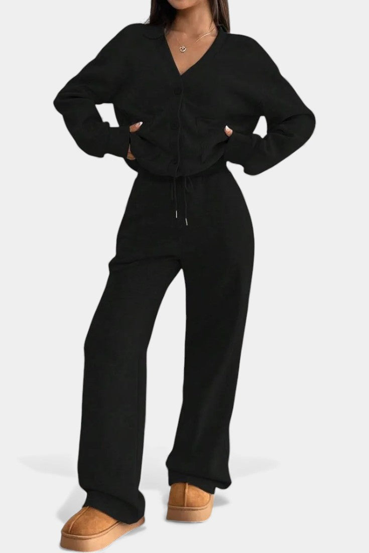 Faith™ | Cozy Two-Piece Cardigan Jacket And Wide-Leg Pants Set