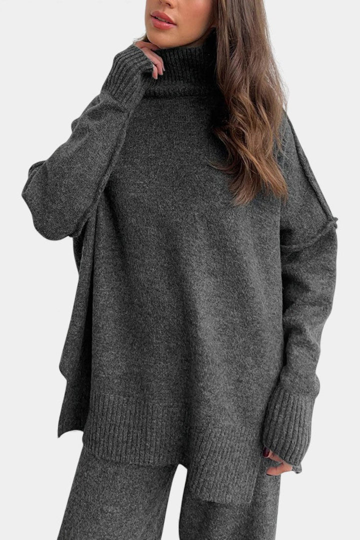 Alyson™ | Turtleneck Wide-Leg Two-Piece Knit Set