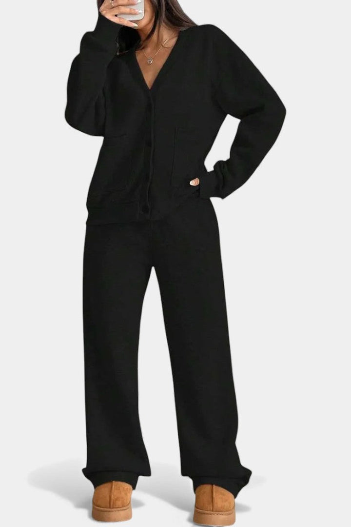 Faith™ | Cozy Two-Piece Cardigan Jacket And Wide-Leg Pants Set