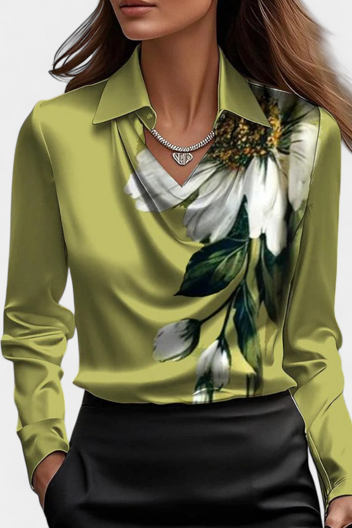 Leah™ | Cascade Neckline Draped Blouse