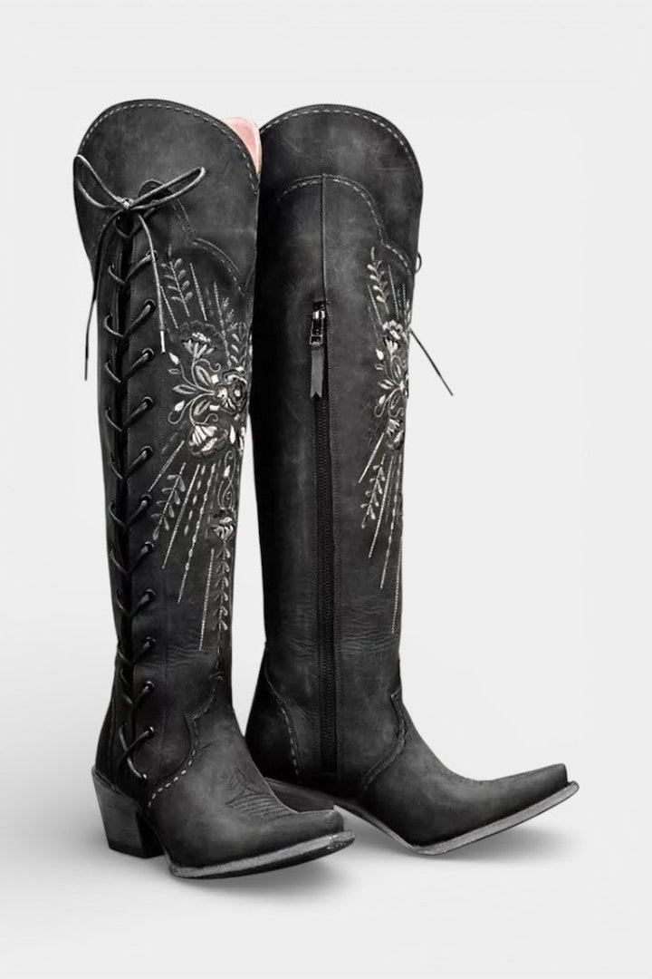 Eloise™ | Vintage Western Embroidered Lace-Up Boots