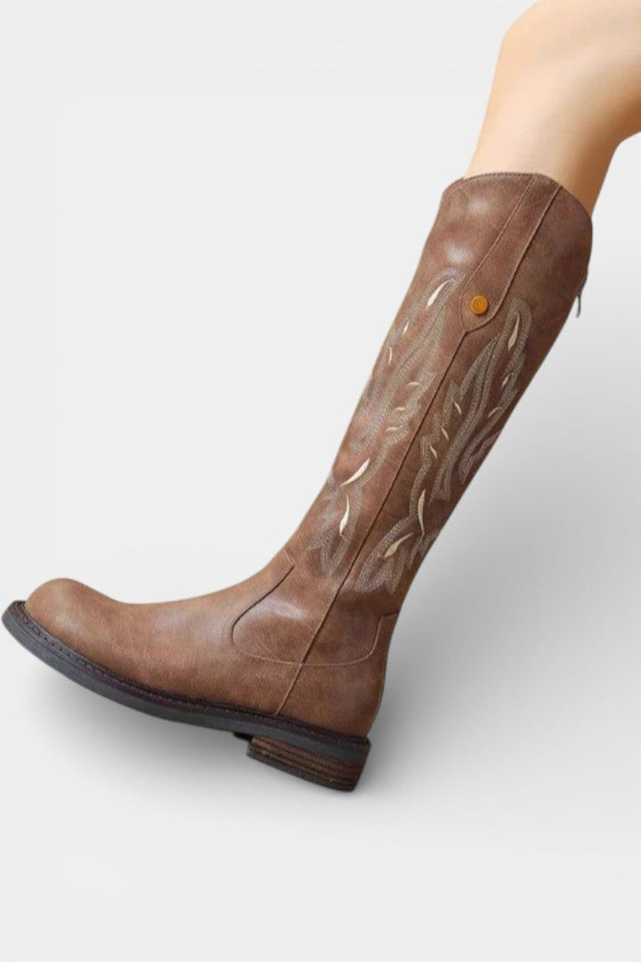 Elaina™ | Embroidered Back Zipper Tall Boots