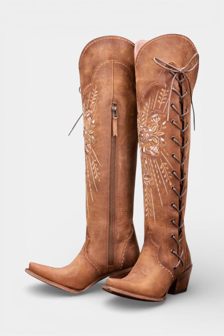 Eloise™ | Vintage Western Embroidered Lace-Up Boots