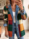 Ella | Retro Plaid Pattern Art Casual Denim Jacket