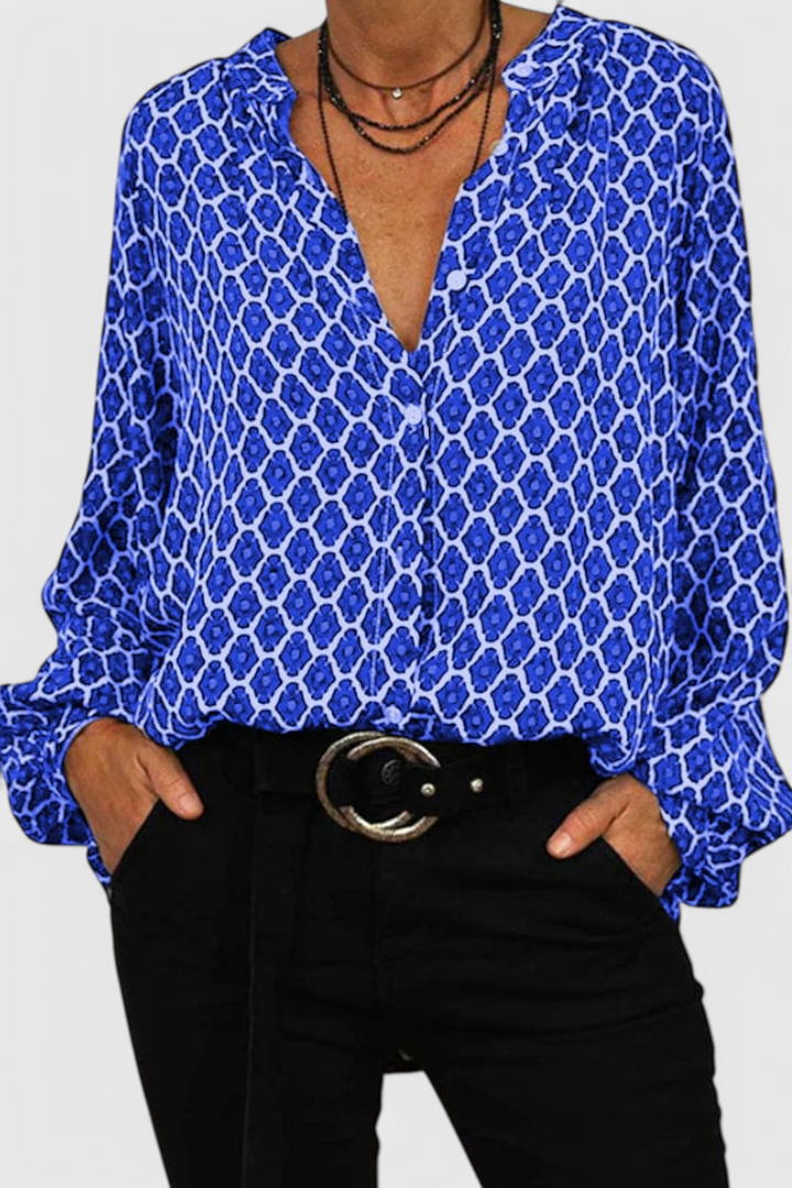 Paige™ | Geometric Print Button Detail Blouse