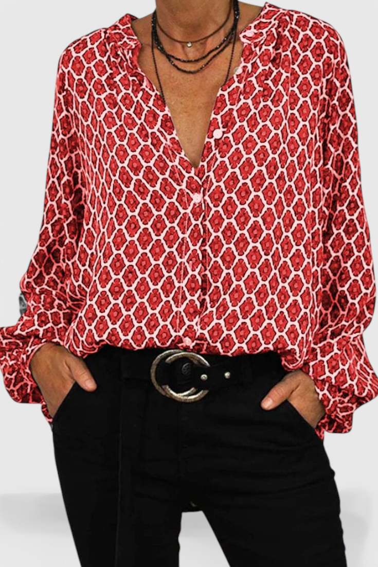 Paige™ | Geometric Print Button Detail Blouse