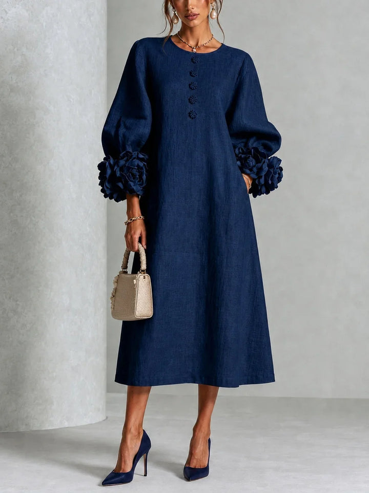 Autumn™ | Black Floral Button-Down Midi Dress