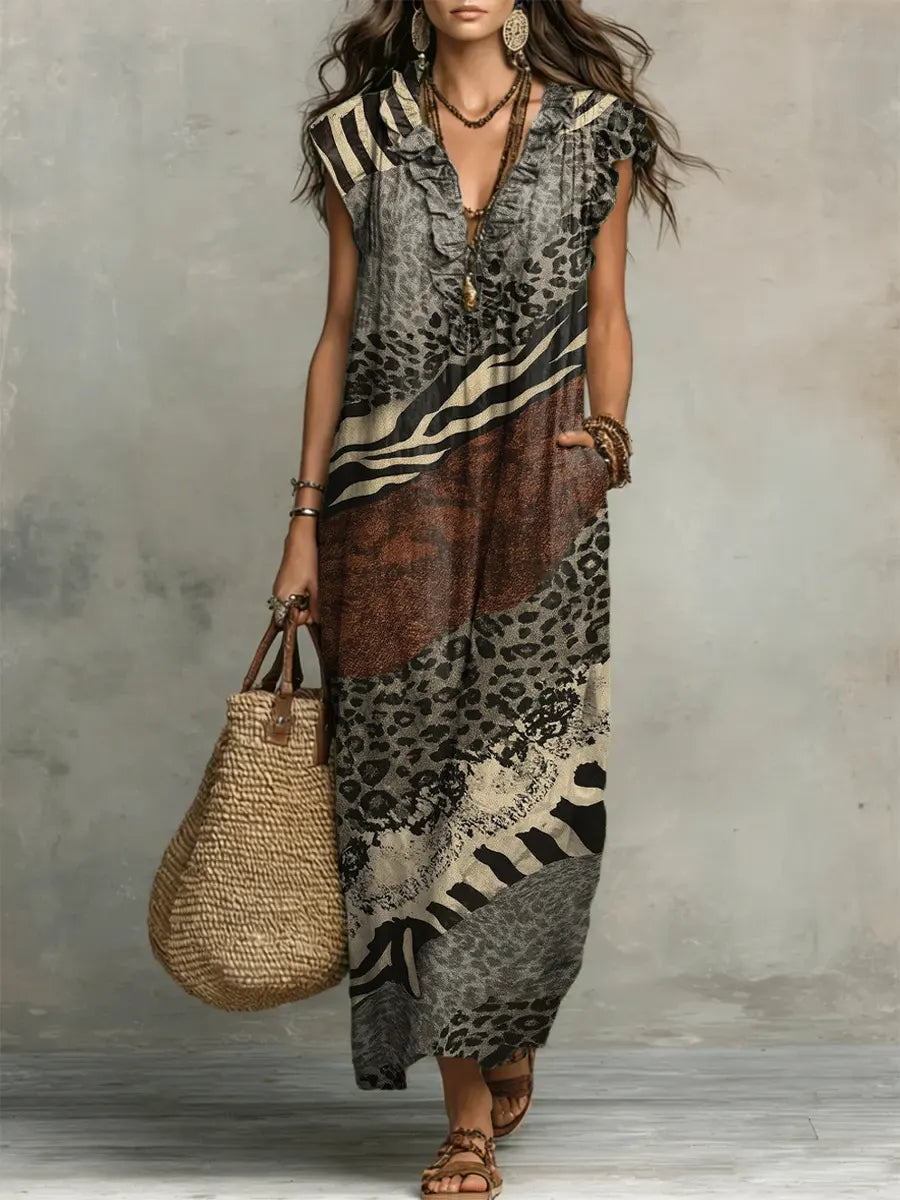 Valentina™ | Boho Mixed Print Tiered Maxi Dress