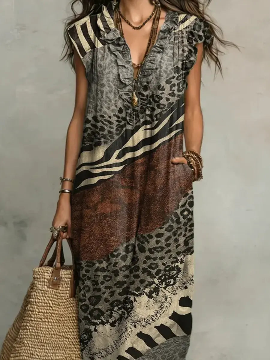 Valentina™ | Boho Mixed Print Tiered Maxi Dress