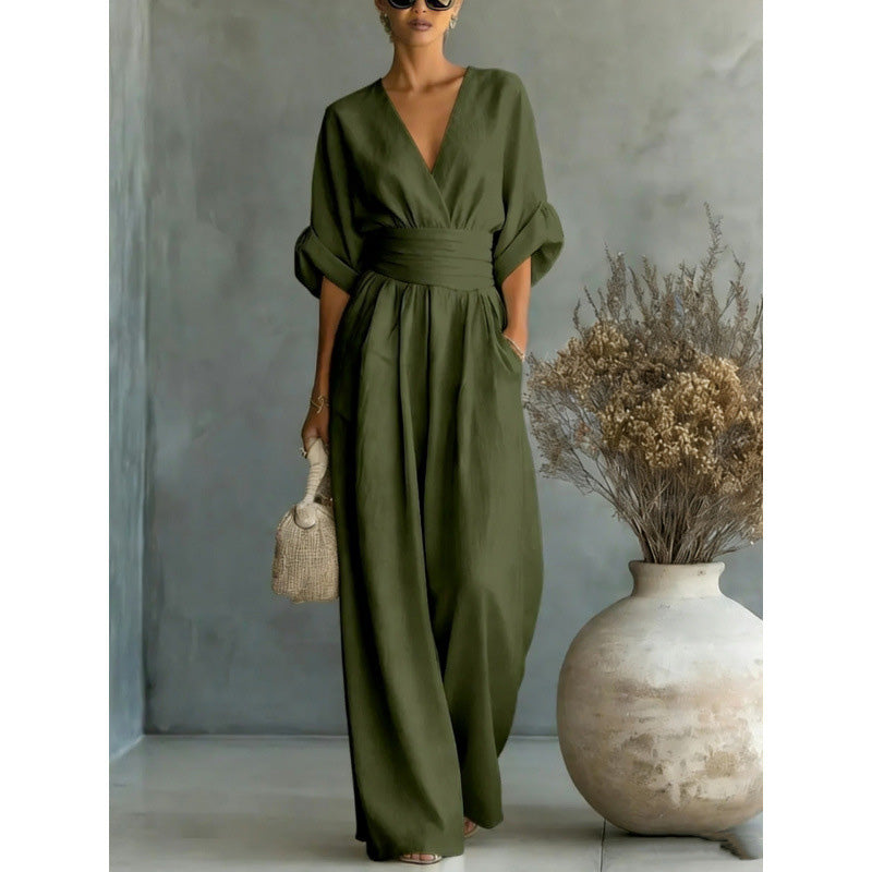 Natalie™ | V-Neck High-Waist Wide-Leg Jumpsuit