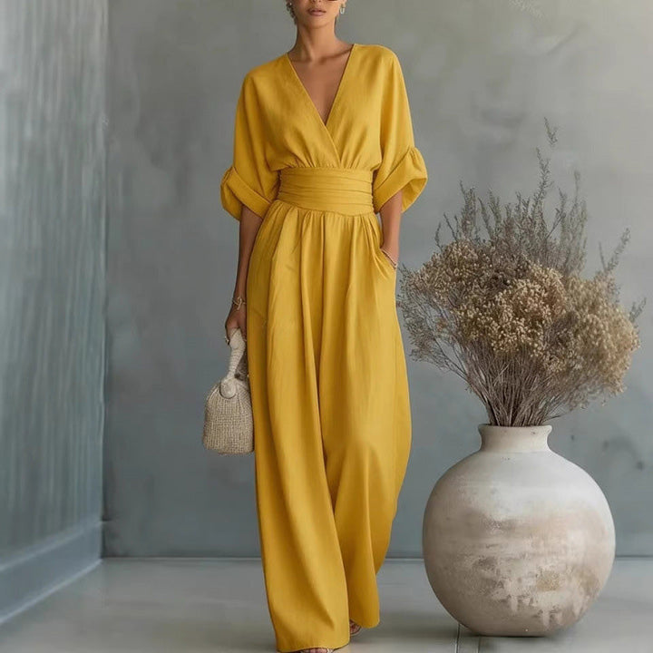 Natalie™ | V-Neck High-Waist Wide-Leg Jumpsuit