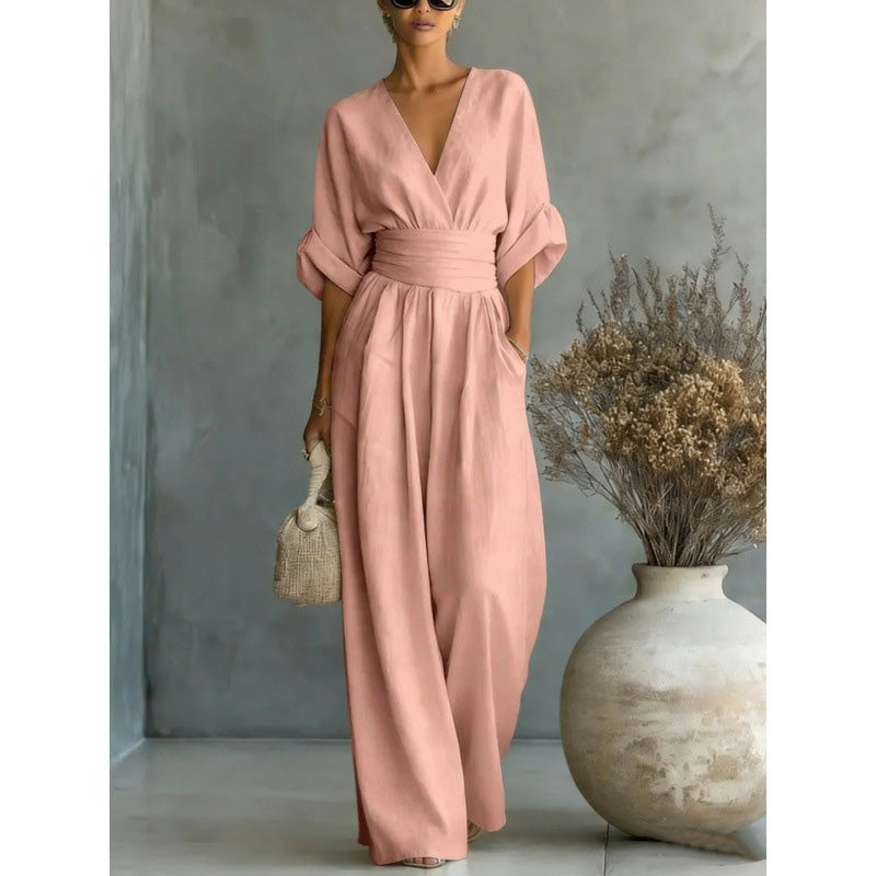 Natalie™ | V-Neck High-Waist Wide-Leg Jumpsuit