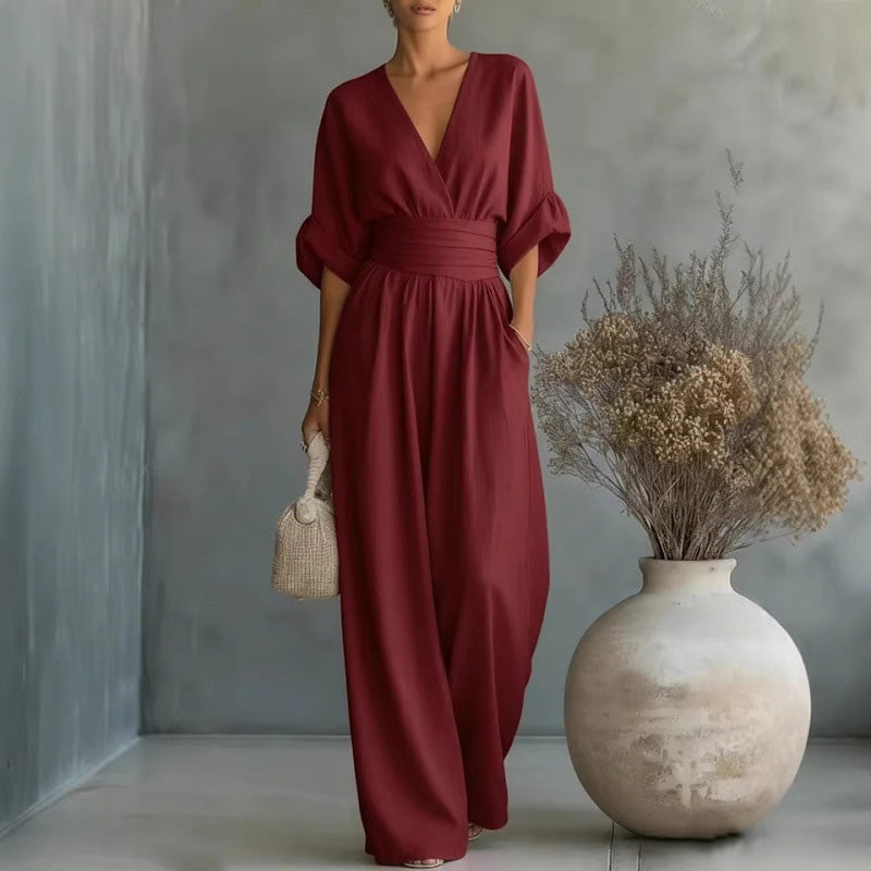 Natalie™ | V-Neck High-Waist Wide-Leg Jumpsuit