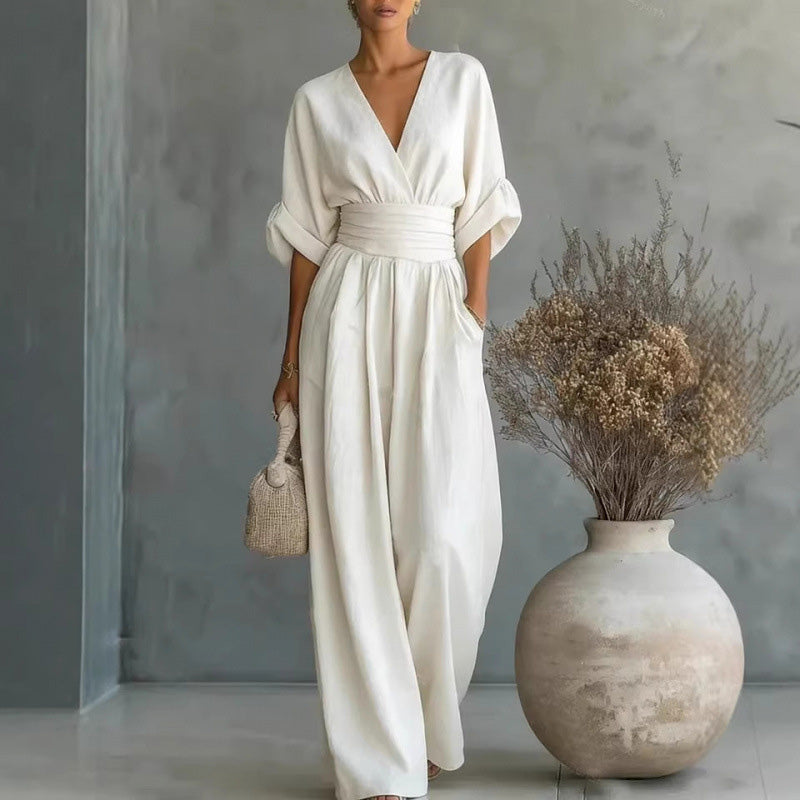 Natalie™ | V-Neck High-Waist Wide-Leg Jumpsuit
